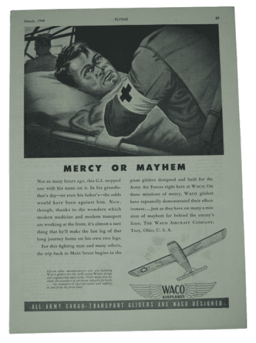 PUBLICITE PLANEUR WACO GLIDER 1944 