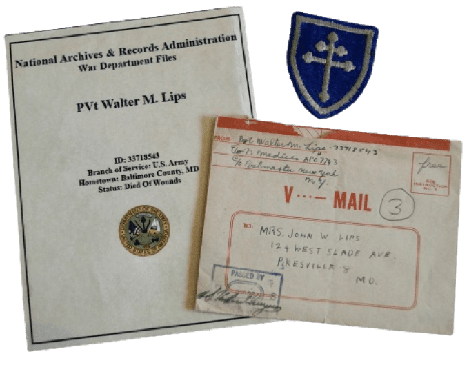 V MAIL PVT WALTER LIPS 79TH INF MEDIC DOW 1944