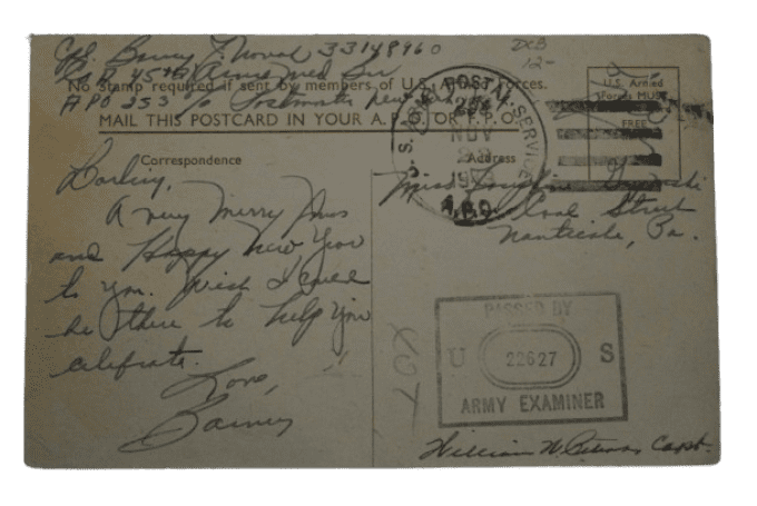 CARTE NOEL CPL BARNEY NOVAK 7TH ARMORED DIV ANGLETERRE