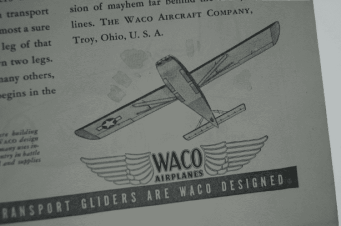 PUBLICITE PLANEUR WACO GLIDER 1944 