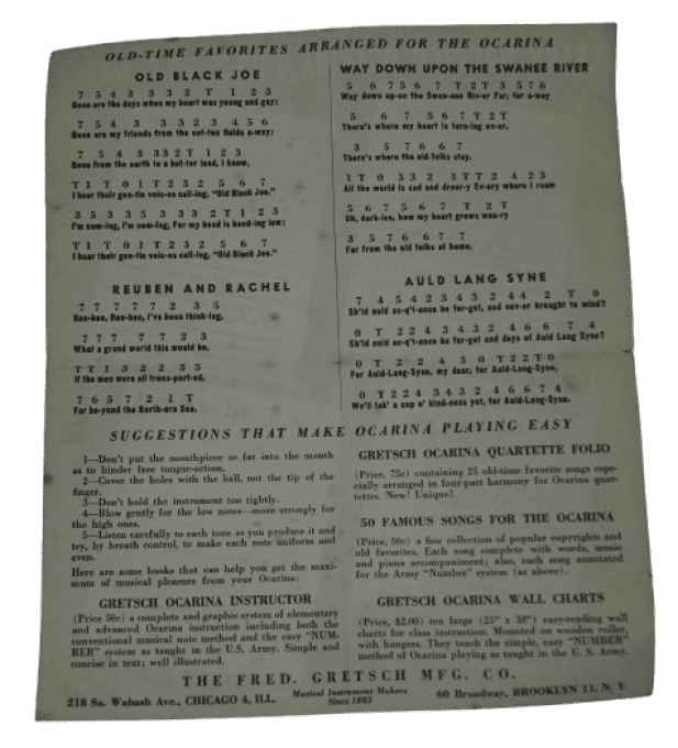 OCARINA GRETSCH 1943 PERSONNEL MILITAIRE