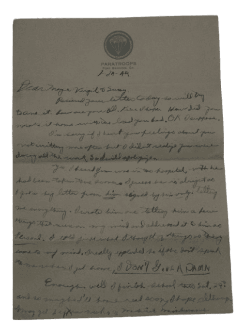 LETTRE PVT BIRLEY 101ST AIRBORNE 377TH PFAB FORT BENNING 