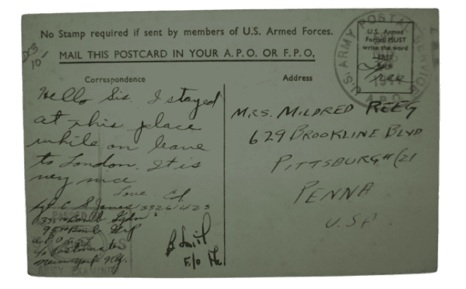 CARTE RED CROSS SGT JONES 1944 ANGLETERRE 8TH USAAF B-17