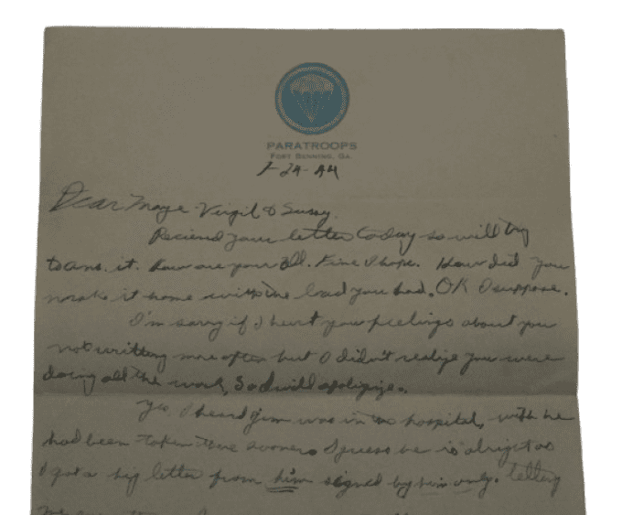 LETTRE PVT BIRLEY 101ST AIRBORNE 377TH PFAB FORT BENNING 
