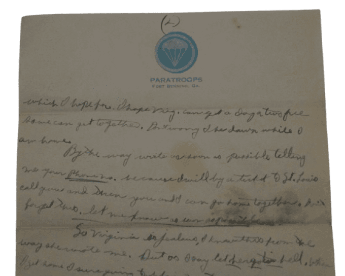 LETTRE PVT BIRLEY 101ST AIRBORNE 377TH PFAB FORT BENNING 