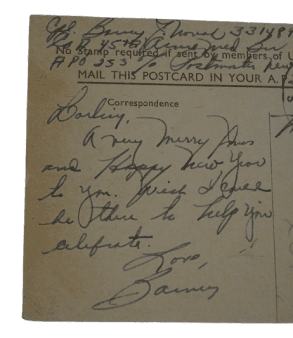 CARTE NOEL CPL BARNEY NOVAK 7TH ARMORED DIV ANGLETERRE