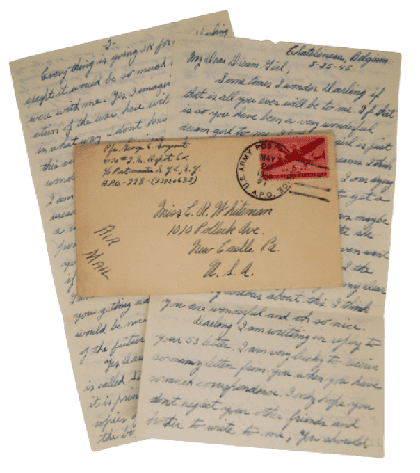 LETTRE PFC SERGEANT CHATELINEAU BELGIQUE 1945