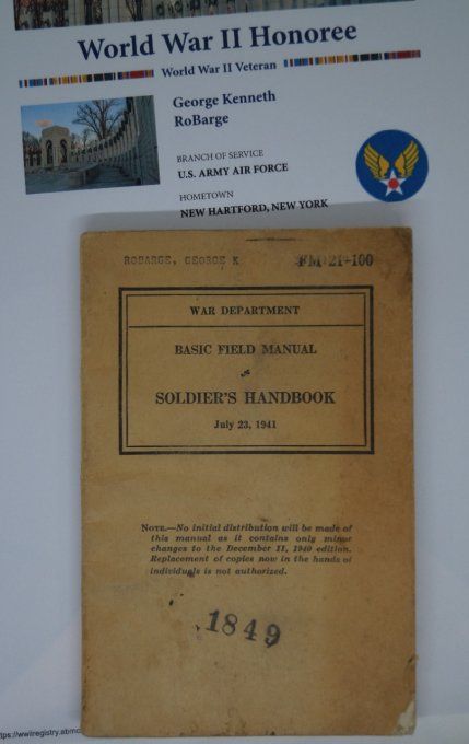 MANUEL SOLDIER'S HANDBOOK 1941 CPL ROBARGE USAAF