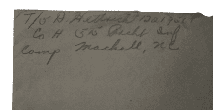 LETTRE T/5 DAVID HETTRICK 13TH AIRBORNE CAMP MACKALL 1944