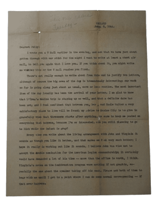 LETTRE 6 JUIN 1944 ANGLETERRE CAPT ST. JOHN WADDELL