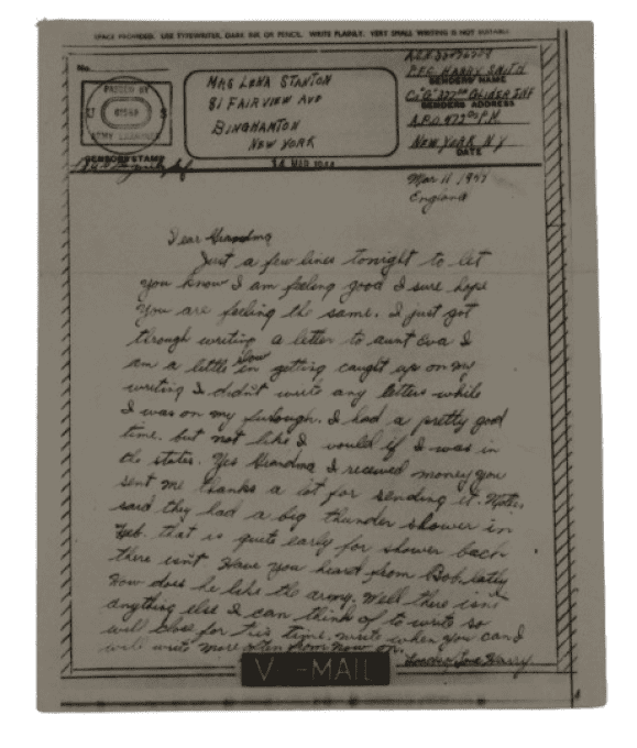 V-MAIL S/GGT SMITH 101ST AIRBORNE 327TH GLIDER ANGLETERRE 1944