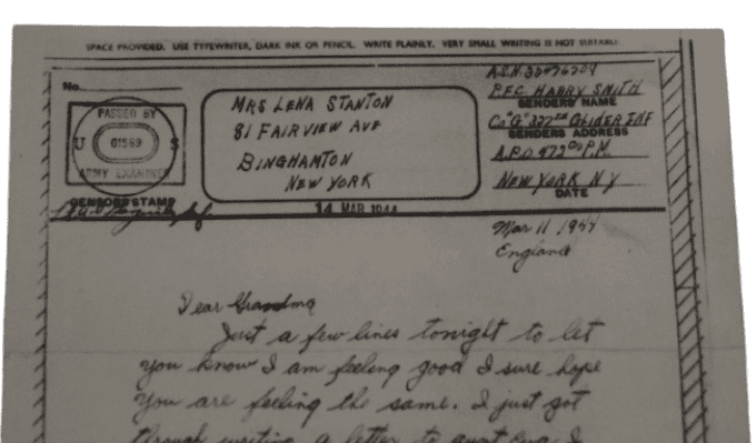 V-MAIL S/GGT SMITH 101ST AIRBORNE 327TH GLIDER ANGLETERRE 1944