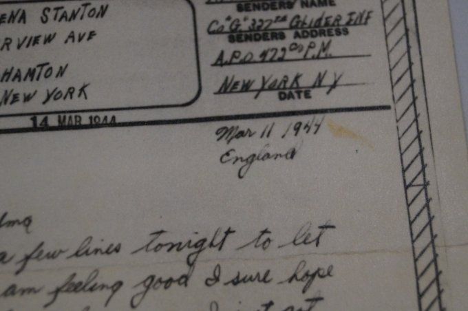 V-MAIL S/GGT SMITH 101ST AIRBORNE 327TH GLIDER ANGLETERRE 1944