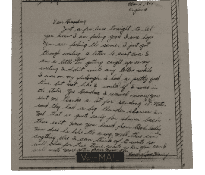 V-MAIL S/GGT SMITH 101ST AIRBORNE 327TH GLIDER ANGLETERRE 1944