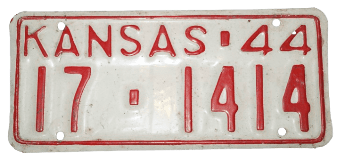 PLAQUE IMMATRICULATION KANSAS 1944