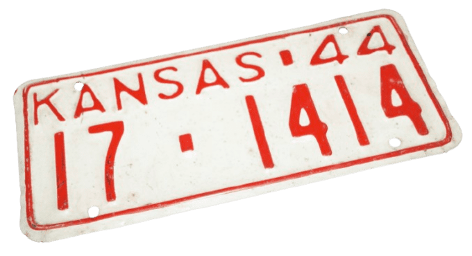 PLAQUE IMMATRICULATION KANSAS 1944