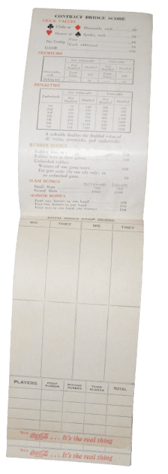 SCORE PAD COCA COLA PIN-UP