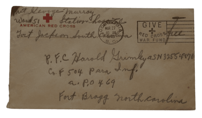 LETTRE RED CROSS 1943 PFC GRIMLEY 82ND AIRBORNE 504TH PIR
