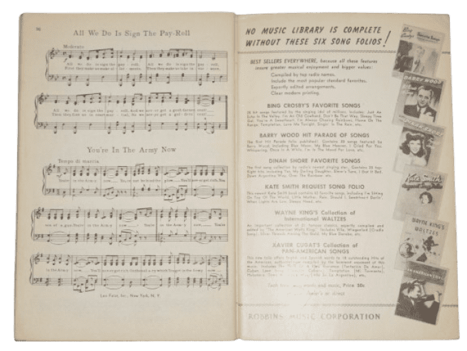 LIVRET VICTORY SONG BOOK PERSONNEL MILITAIRE 1942