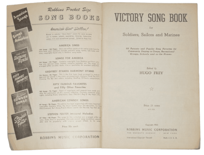 LIVRET VICTORY SONG BOOK PERSONNEL MILITAIRE 1942