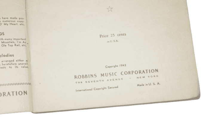 LIVRET VICTORY SONG BOOK PERSONNEL MILITAIRE 1942