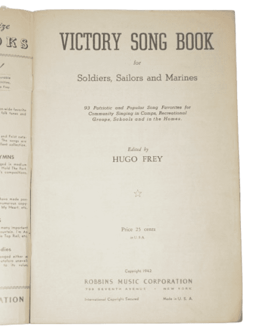 LIVRET VICTORY SONG BOOK PERSONNEL MILITAIRE 1942