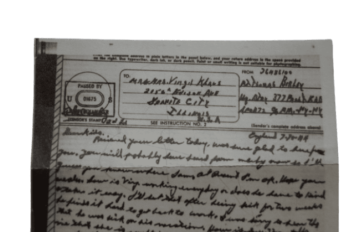 V-MAIL PVT BIRLEY 101ST AIRBORNE 377TH PFAB ANGLETERRE 1944 