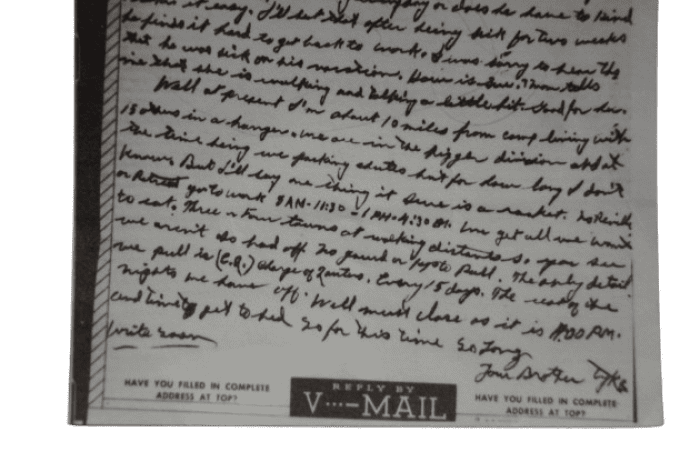 V-MAIL PVT BIRLEY 101ST AIRBORNE 377TH PFAB ANGLETERRE 1944 