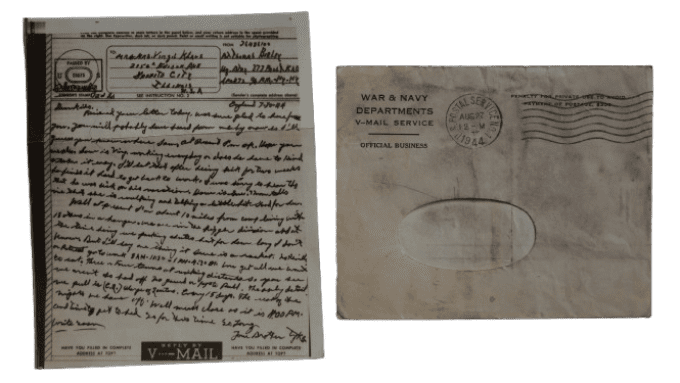 V-MAIL PVT BIRLEY 101ST AIRBORNE 377TH PFAB ANGLETERRE 1944 