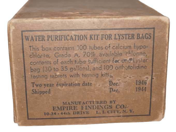 BOITE ET TUBES WATER PURIFICATION KIT 1944