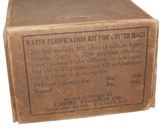 BOITE ET TUBES WATER PURIFICATION KIT 1944