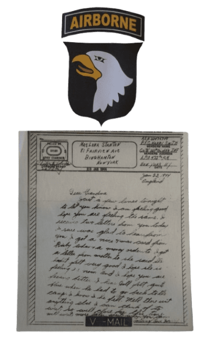 V-MAIL S/SGT SMITH 101ST AIRBORNE 327TH GLIDER 1944 WIA MARKET GARDEN