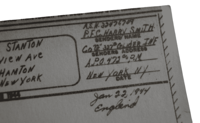 V-MAIL S/SGT SMITH 101ST AIRBORNE 327TH GLIDER 1944 WIA MARKET GARDEN