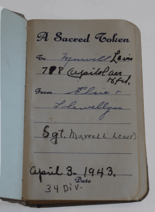 NOUVEAU TESTAMENT SGT MURVELL LEWIS 34TH INF DIV KIA ITALIE