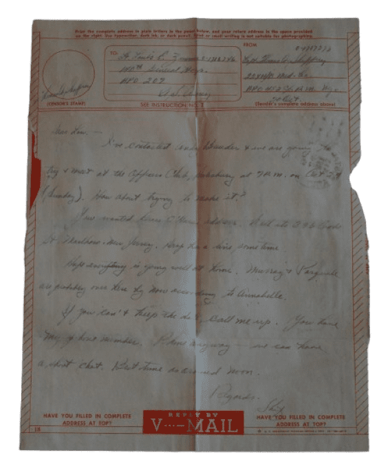 V-MAIL CAPT SHAFFREY 17TH AIRBORNE MEDICAL CO 1944
