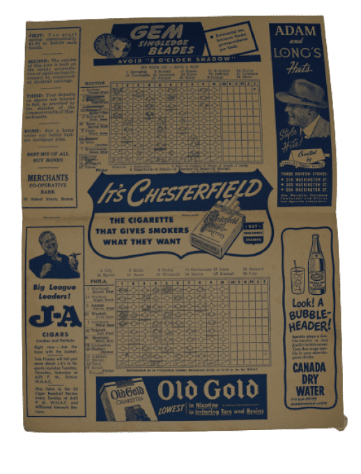 PROGRAMME BASEBALL BOSTON BRAVES 1943