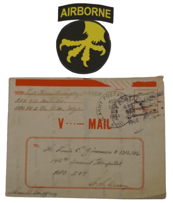 V-MAIL CAPT SHAFFREY 17TH AIRBORNE MEDICAL CO 1944