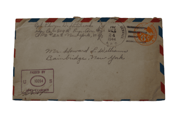 LETTRE CPL HITCHCOCK ENGINEER ITALIE 1944
