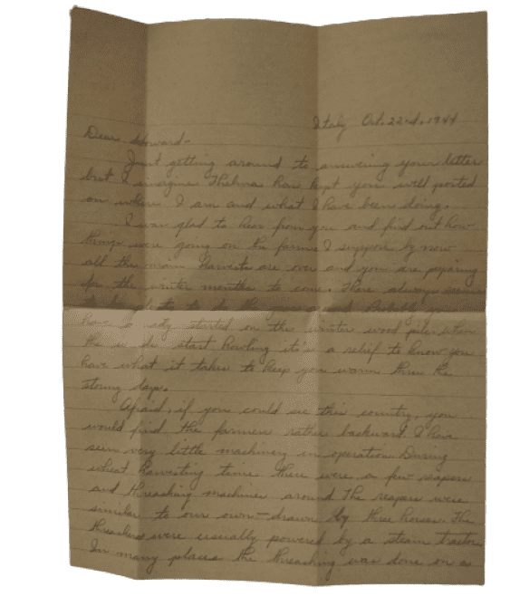 LETTRE CPL HITCHCOCK ENGINEER ITALIE 1944