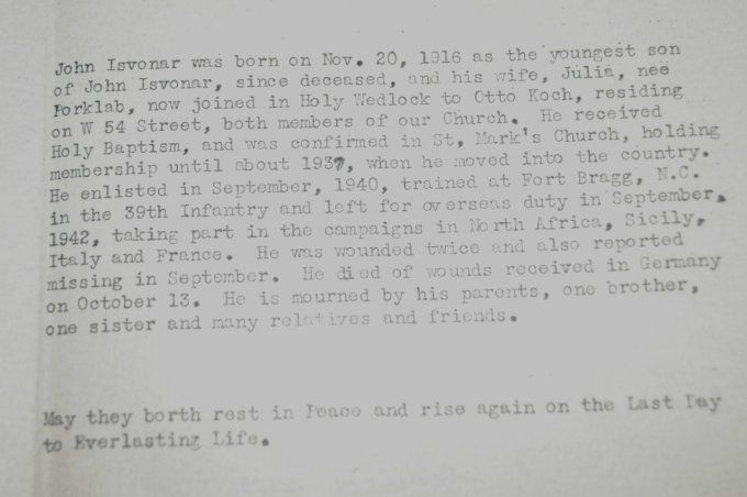 OFFICE RELIGIEUX T/5 BUCHOLZ - PVT ISVONAR KIA 1944 ALLEMAGNE