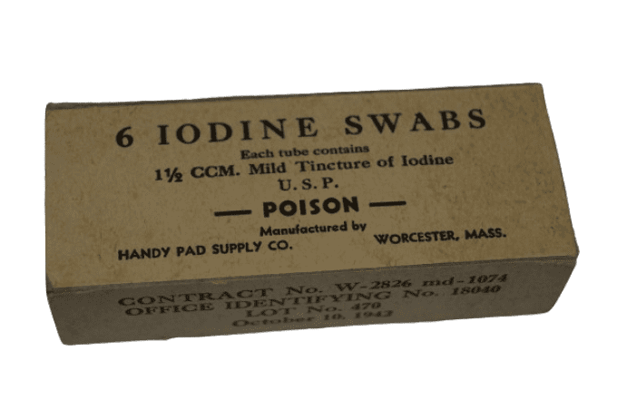 BOITE MEDICALE "IODINE SWABS" 1942