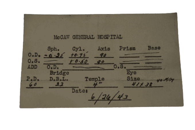 LUNETTES DE VUE US ARMY MCCAW GENERAL HOSPITAL 1943