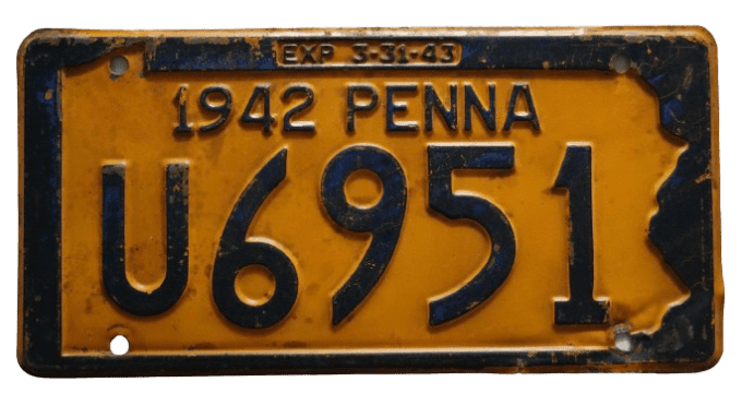 PLAQUE IMMATRICULATION PENNSYLVANIE 1942