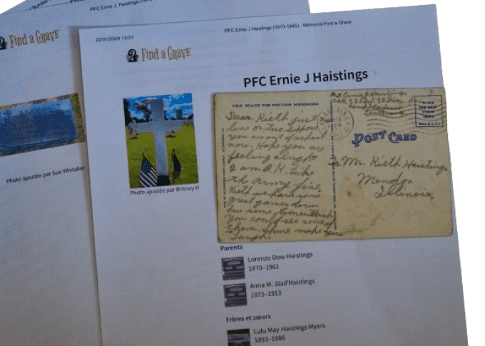 CARTE POSTALE PFC HAISTINGS 4TH INF DIVISION KIA ALLEMAGNE