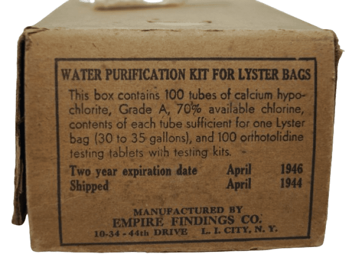 BOITE ET TUBES WATER PURIFICATION KIT 1944 
