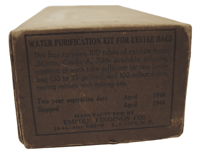 BOITE ET TUBES WATER PURIFICATION KIT 1944 