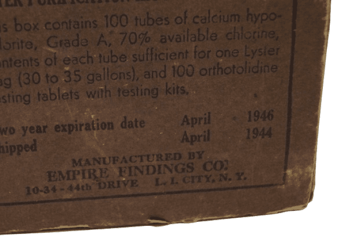 BOITE ET TUBES WATER PURIFICATION KIT 1944 