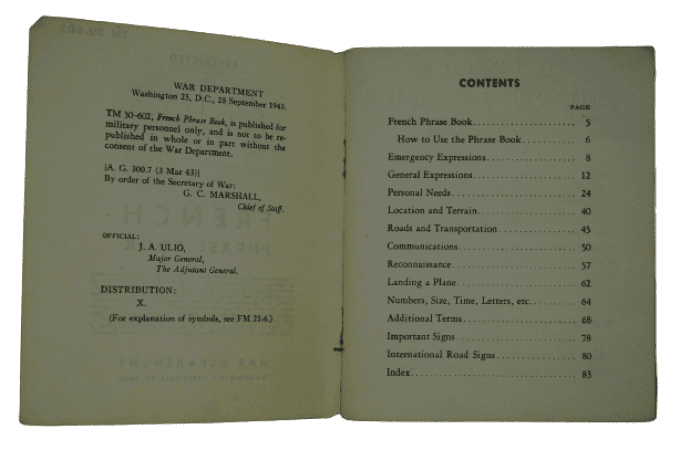 MANUEL FRENCH PHRASE BOOK 1943