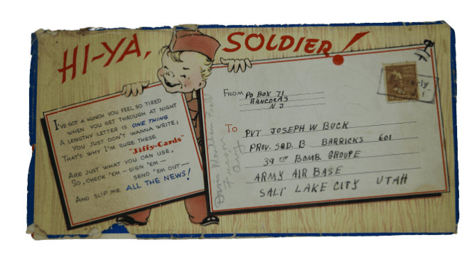 KIT CARTES "JIFFY CARDS" PVT JOSEPH BUCK 39TH BOMB GROUP