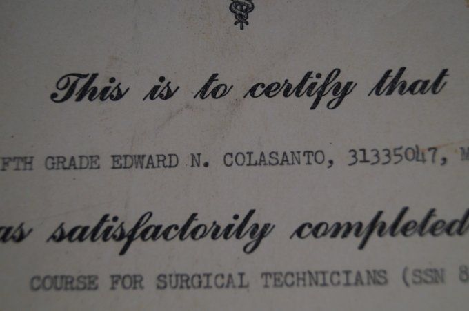 CERTIFICAT T/5 COLASANTO 363rd MEDICAL BAT 63rd INF DIV